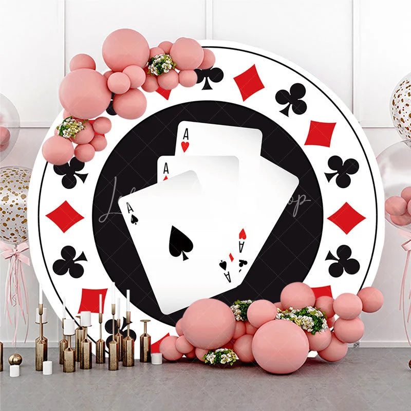Lofaris Round Backdrop Casino Poker Chip Cover Las Vegas Aces Cards Circle Background Gambler Birthday Party Decoration