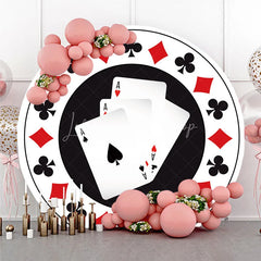 Lofaris Round Backdrop Casino Poker Chip Cover Las Vegas Aces Cards Circle Background Gambler Birthday Party Decoration
