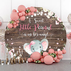 Lofaris Round Backdrop Elephant Baby Shower Pink Floral Wood Background A Sweet Little Peanut