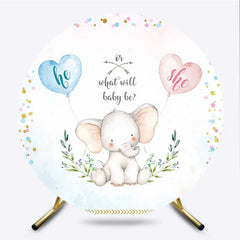 Lofaris Round Backdrop for Gender Reveal Cute Elephant and Pink Blue Heart Balloons What Will Baby Be Party Background