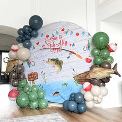 Lofaris Round Backdrop Gone Fishing Theme Baby Shower Bass Fish Wood Planks Party Supplies