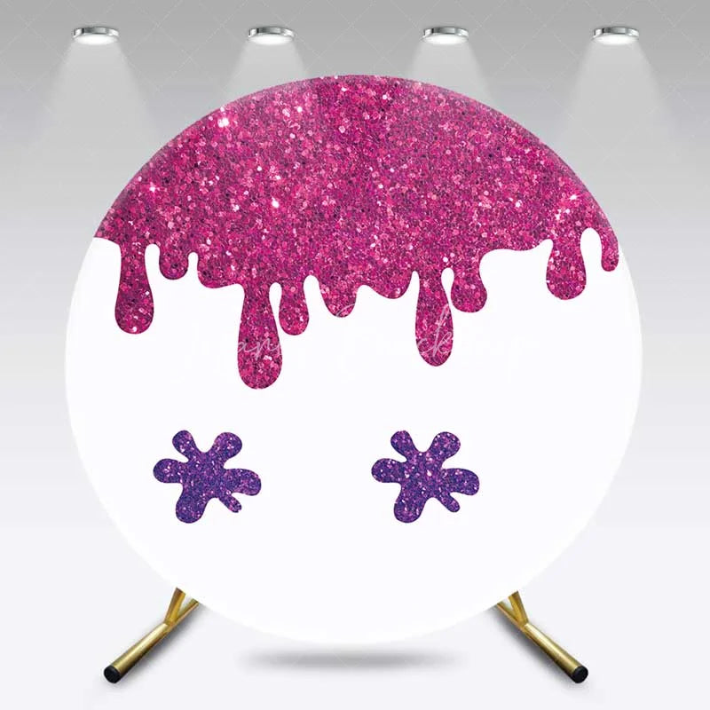 Lofaris Round Backdrop Pink Glitter Slime Drip Cover Paint Splash Circle Background Girls Art Theme Birthday Party Decoration