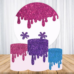 Lofaris Round Backdrop Pink Glitter Slime Drip Cover Paint Splash Circle Background Girls Art Theme Birthday Party Decoration