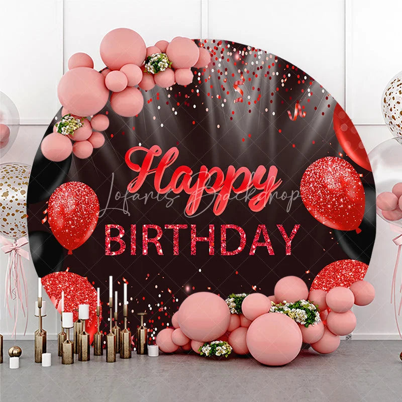 Lofaris Round Backdrop Red and Black Glitter Happy Birthday Sparkling Balloons Party Decor