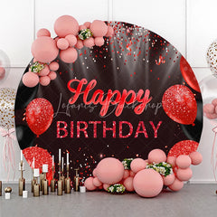 Lofaris Round Backdrop Red and Black Glitter Happy Birthday Sparkling Balloons Party Decor