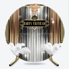 Lofaris Round Backdrop Roaring 20s Art Deco Cover Black Gold Silver Gatsby Style Circle Background Adult Birthday Party Decor