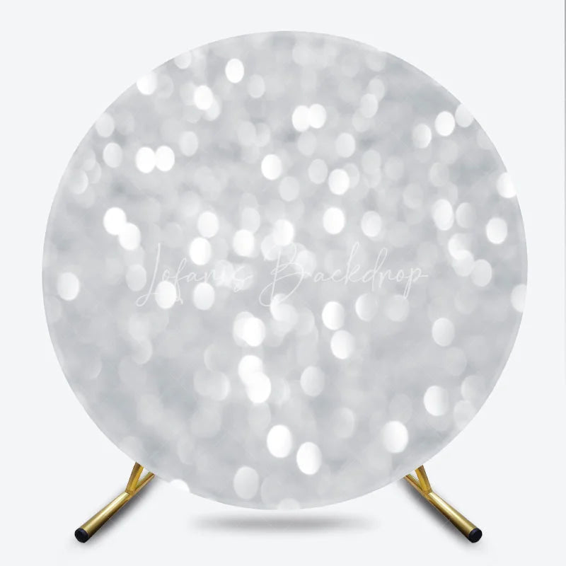 Lofaris Round Backdrop Silver Bokeh Glitter Spots Abstract White Shining Dots Circle Cover