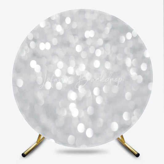 Lofaris Round Backdrop Silver Bokeh Glitter Spots Abstract White Shining Dots Circle Cover