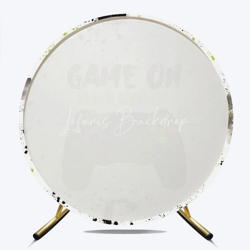Lofaris Round Backdrop Video Game Controller Happy Birthday Green Paint Splatter Gamer Circle Cover