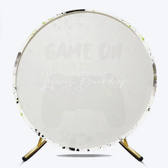 Lofaris Round Backdrop Video Game Controller Happy Birthday Green Paint Splatter Gamer Circle Cover