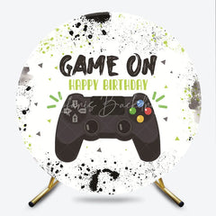 Lofaris Round Backdrop Video Game Controller Happy Birthday Green Paint Splatter Gamer Circle Cover