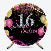 Lofaris Round Balloon Glitter Sweet 16 Birthday Backdrop