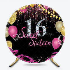 Lofaris Round Balloon Glitter Sweet 16 Birthday Backdrop