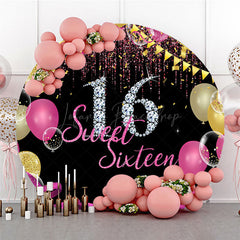 Lofaris Round Balloon Glitter Sweet 16 Birthday Backdrop