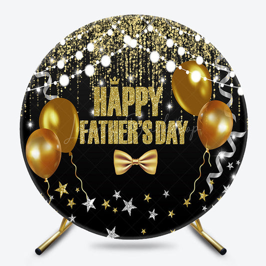 Lofaris Round Black Gold Balloons Happy Fathers Day Backdrop