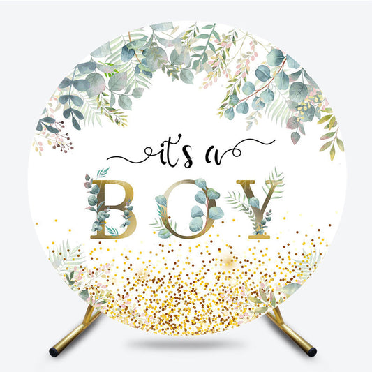 Lofaris Round Boho Glitter Plant Boy Baby Shower Backdrop