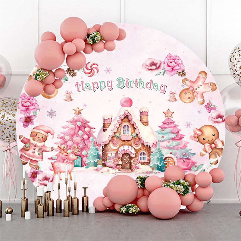 Lofaris Round Christmas Gingerbread House Birthday Backdrop