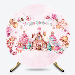 Lofaris Round Christmas Gingerbread House Birthday Backdrop