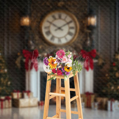 Lofaris Round Clock White Fireplace Gift Box Xmas Backdrop
