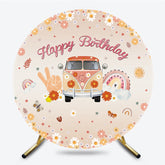 Lofaris Round Daisy Mercedes Benz Two Cute Birthday Backdrop