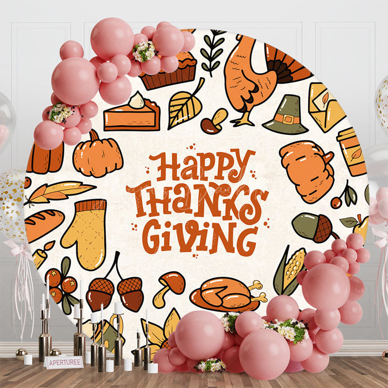 Lofaris Round Dense Food Turkey Happy Thanksgiving Backdrop