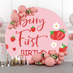 Lofaris Round Floral Berry First Birthday Soft Pink Backdrop