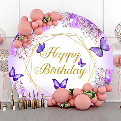 Lofaris Round Glitter Butterfly Violet Birthday Backdrop