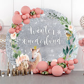 Lofaris Round Grey Wooden Snowy Winter Onderland Backdrop