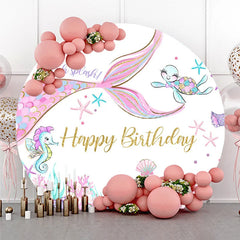 Lofaris Round Mermaid Birthday Backdrop Underwater Sea Life Party Supplies for Girls