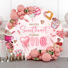 Lofaris Round Pink Candyland Sweetheart 1st Birthday Backdrop