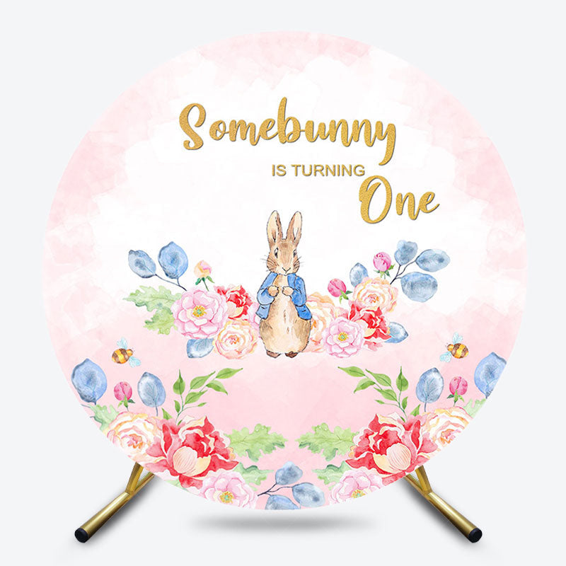 Lofaris Round Pink Floral Somebunny Is Turning One Backdrop