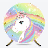 Lofaris Round Rainbow Unicorn And Floral Birthday Backdrop