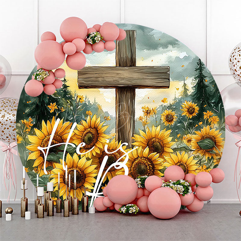 Lofaris Round Sunflower Forest Cross He Is Risen Backdrop