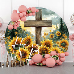 Lofaris Round Sunflower Forest Cross He Is Risen Backdrop