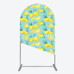 Lofaris Round Top Arch Backdrop with Vibrant Watercolor Lemon and Green Leaf Fresh Summer Party Decor