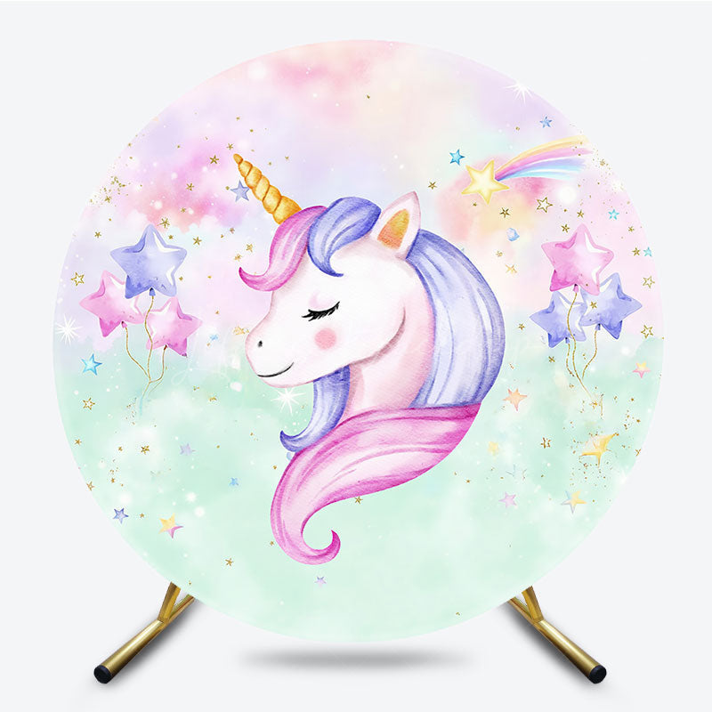 Lofaris Round Unicorn Cartoon Star Balloon Birthday Backdrop