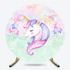 Lofaris Round Unicorn Cartoon Star Balloon Birthday Backdrop