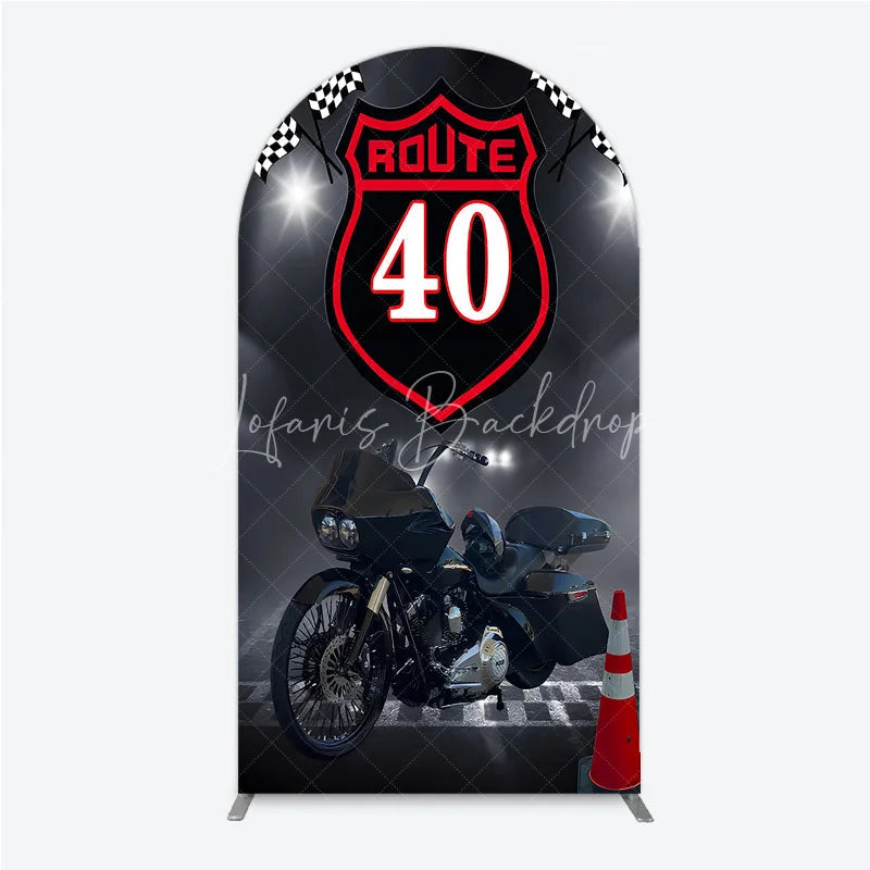 Lofaris Route 40 Biker Birthday Arch Backdrop Motorcycle Theme for 40th Man Cave Party Photo Booth Decor