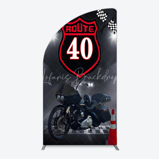 Lofaris Route 40 Biker Birthday Half Moon Arch Backdrop Motorcycle Theme for 40th Man Cave Party Photo Booth Decor