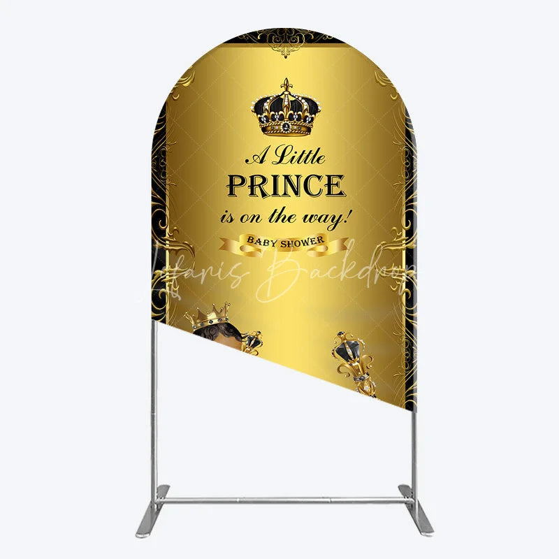 Lofaris Royal Black Gold Baby Shower Arch Backdrop Little Prince Party Decoration African American Boy Crown Background