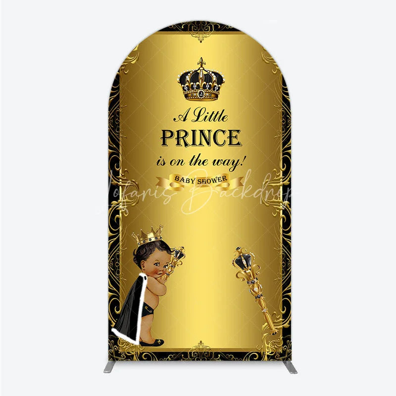 Lofaris Royal Black Gold Baby Shower Arch Backdrop Little Prince Party Decoration African American Boy Crown Background