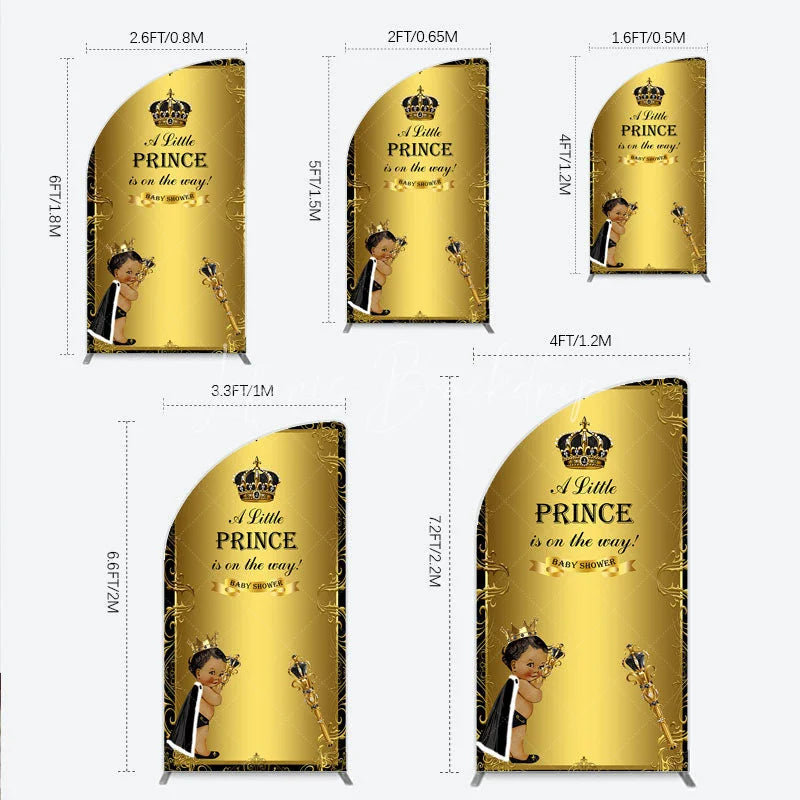 Lofaris Royal Black Gold Baby Shower Half Moon Arch Backdrop Little Prince Party Decoration African American Boy Crown Background