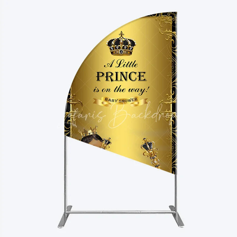 Lofaris Royal Black Gold Baby Shower Half Moon Arch Backdrop Little Prince Party Decoration African American Boy Crown Background