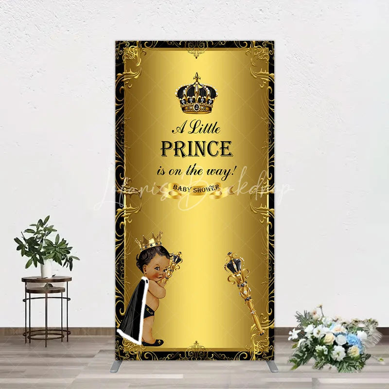 Lofaris Royal Black Gold Baby Shower Rectangle Backdrop Little Prince Party Decoration African American Boy Crown Background
