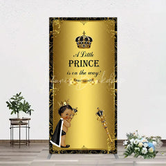 Lofaris Royal Black Gold Baby Shower Rectangle Backdrop Little Prince Party Decoration African American Boy Crown Background