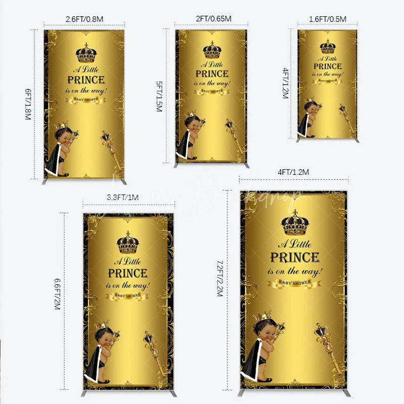 Lofaris Royal Black Gold Baby Shower Rectangle Backdrop Little Prince Party Decoration African American Boy Crown Background