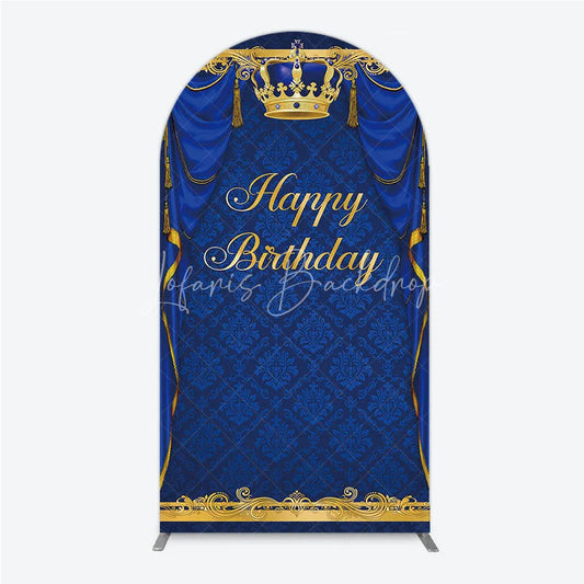 Lofaris Royal Blue and Gold Crown Happy Birthday Arch Backdrop Kit Elegant Prince Party Decor