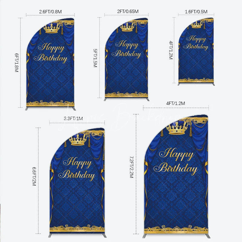 Lofaris Royal Blue and Gold Crown Happy Birthday Half Moon Arch Backdrop Kit Elegant Prince Party Decor