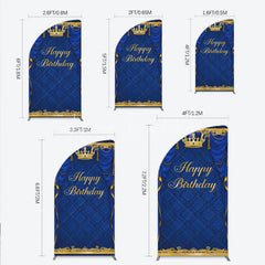 Lofaris Royal Blue and Gold Crown Happy Birthday Half Moon Arch Backdrop Kit Elegant Prince Party Decor