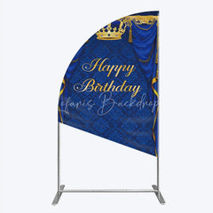 Lofaris Royal Blue and Gold Crown Happy Birthday Half Moon Arch Backdrop Kit Elegant Prince Party Decor